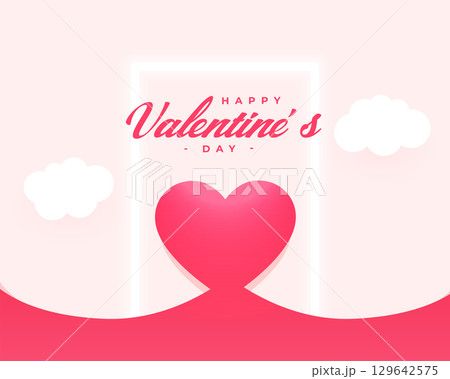paper style valentines day cute card with heart and cloud 129642575