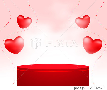 3d podium platform valentines realistic hearts background 3d podium platform valentines realistic hearts background 129642576