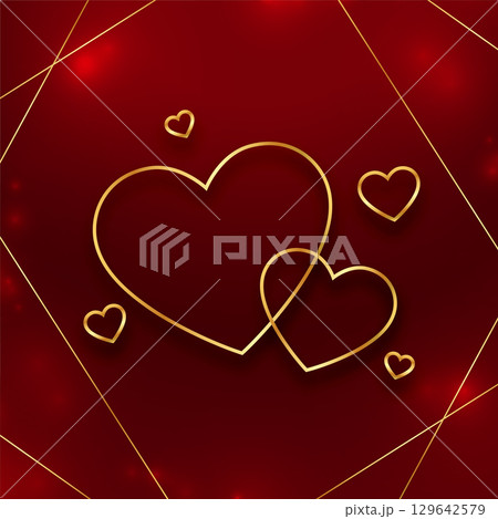 elegant valentines day greeting with golden line hearts 129642579