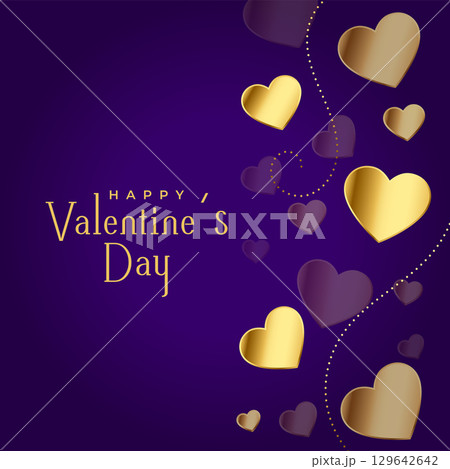 happy valentines day lover card with golden floating hearts 129642642