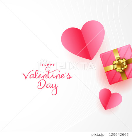 valentines day lovely card with cute paper hearts and giftbox valentines day lovely card with cute paper hearts and giftbox 129642665