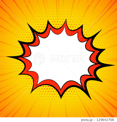 eye catching comic speech bubble yellow background with radial rays 129642706