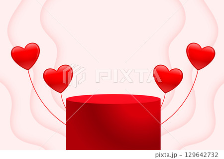 3d podium platform with balloon hearts valentine's day greeting 129642732