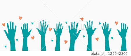 volunteers assisting together with love heart design 129642803