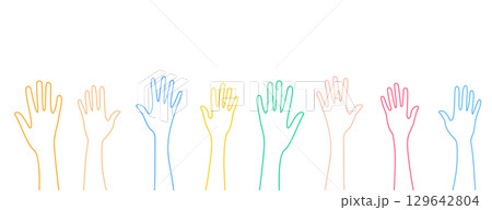 line style colorful volunteer hands up design 129642804
