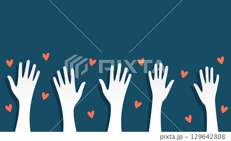 papercut volunteers group raising hand up with love heart papercut volunteers group raising hand up with love heart 129642808