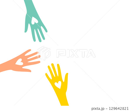 colorful volunteer solidarity group joining hand with cute heart design 129642821