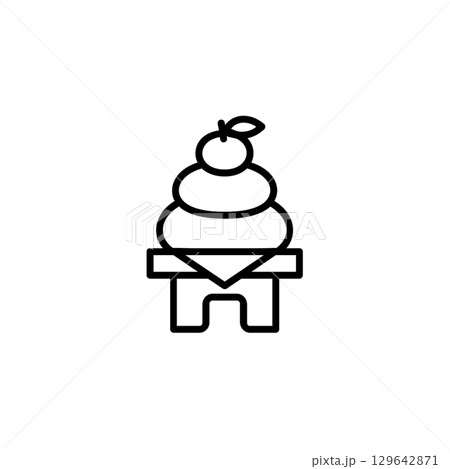 鏡餅の線画アイコン、素材、背景なし、イラスト、装飾、正月 129642871