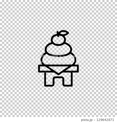 鏡餅の線画アイコン、素材、背景なし、イラスト、装飾、正月 129642871