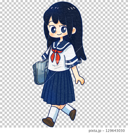 Hand-drawn illustration of a girl wearing a short-sleeved sailor suit Hand-drawn illustration of a girl wearing a short-sleeved sailor suit 129643030