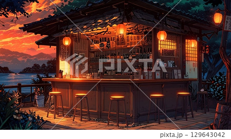 夕方の海沿いのバー 夕方の海沿いのバー 129643042
