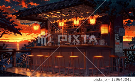 夕方の海沿いのバー 夕方の海沿いのバー 129643043