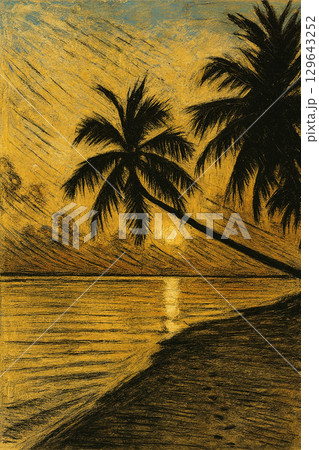 ヤシの木のあるリゾートのビーチ ヤシの木のあるリゾートのビーチ 129643252