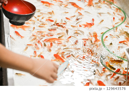 夏祭りの屋台イメージ・金魚すくい 129643576