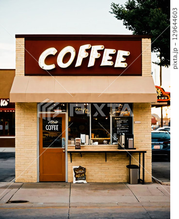 映画やドラマに登場する古ぼけたコーヒーショップ　背景素材　[AI生成画像] 129644603