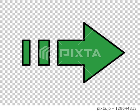 Right-facing green arrow with line decorations of different thicknesses 129644815