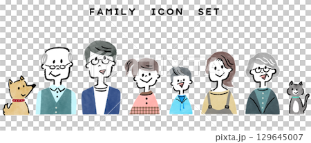 Smiling three-generation family line drawing icon illustration set Smiling three-generation family line drawing icon illustration set 129645007