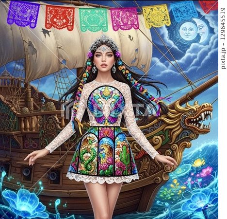 カラフルなドレスを着た少女がダンスを踊る カラフルなドレスを着た少女がダンスを踊る 129645519