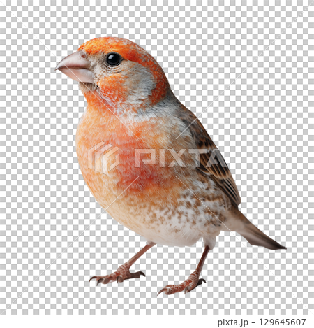 Colorful bird finch with vibrant plumage perched on a white background. isolated on transparent background cutout 129645607