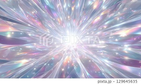 虹色の光が放射する幻想的な抽象的な背景 129645635