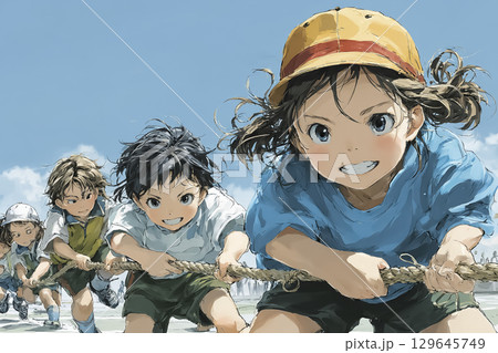 美優シリーズ:運動会・体育祭 子どもたちが綱引きをするシーン 美優シリーズ:運動会・体育祭 子どもたちが綱引きをするシーン 129645749