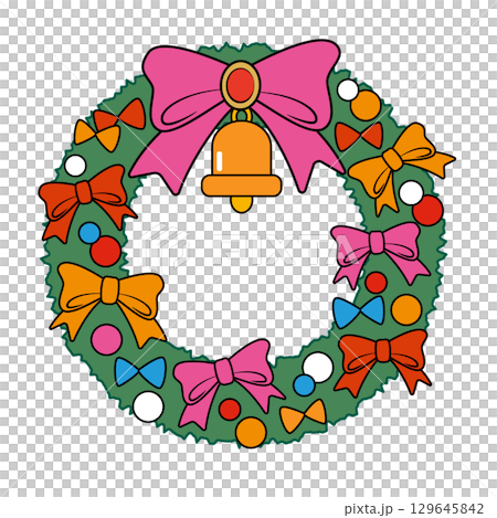 Christmas illustration material - Cute Christmas wreath with ribbon Christmas illustration material - Cute Christmas wreath with ribbon 129645842