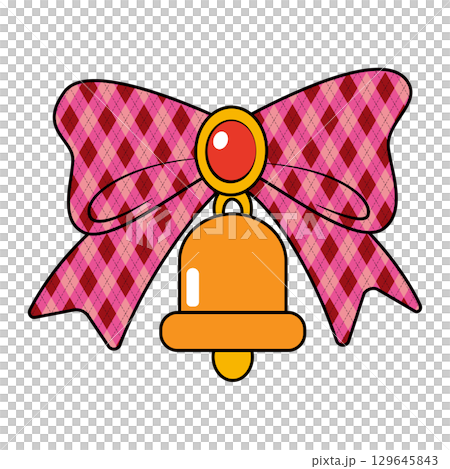 Christmas illustration material - Argyle ribbon with bells Christmas illustration material - Argyle ribbon with bells 129645843