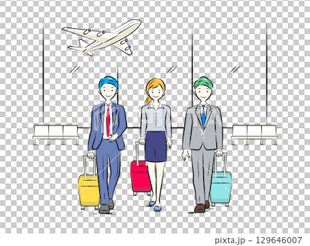 帶著行李箱出差的商務人士（機場/飛機）|商業插畫系列 129646007