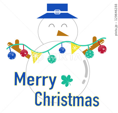Cute snowman cartoon with wording Merry Christmas for t-shirt or sublimation design 129646288