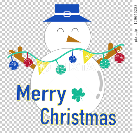 Cute snowman cartoon with wording Merry Christmas for t-shirt or sublimation design 129646288