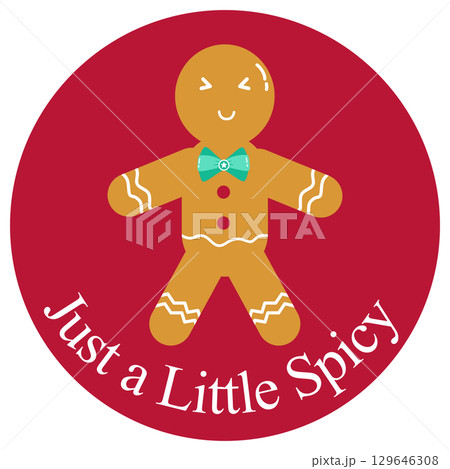 A cartoon clipart of gingerbread on a red circle background for decorating Christmas cards, printing on T-shirts, or for sublimation design 129646308