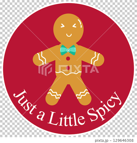 A cartoon clipart of gingerbread on a red circle background for decorating Christmas cards, printing on T-shirts, or for sublimation design 129646308
