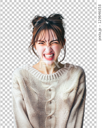 非常憤怒的日本年輕女子 129646858