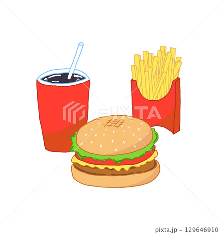 ハンバーガーセットのイラスト 129646910
