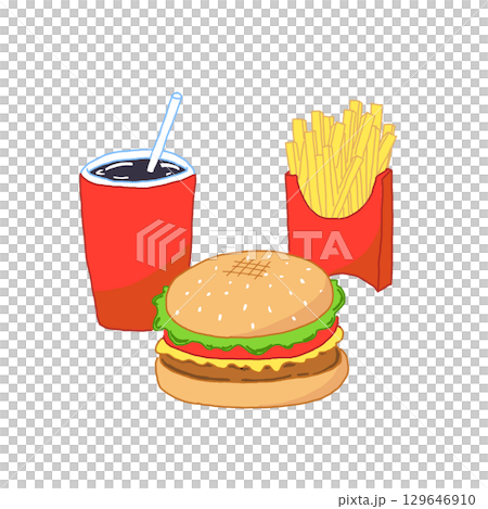ハンバーガーセットのイラスト 129646910