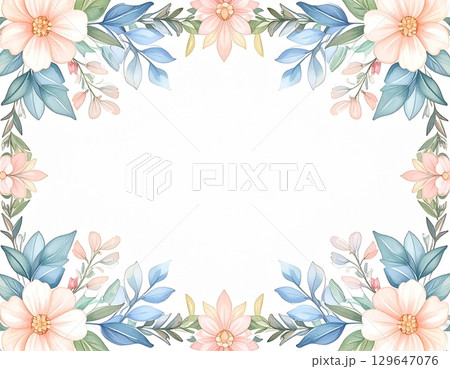 柔らかいパステル水彩の手描き装飾フレームシームレスパターン 柔らかいパステル水彩の手描き装飾フレームシームレスパターン 129647076