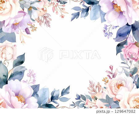 柔らかいパステル水彩の手描き装飾フレームシームレスパターン 129647082