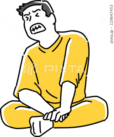 胡坐を組んで悔しがる男性 胡坐を組んで悔しがる男性 129647453