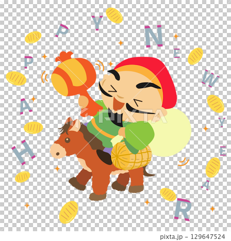 New Year's illustration of Daikoku-sama riding a stuffed horse 129647524
