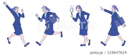 元気なアニメ調の就職活動する女性 スーツ 全身 元気なアニメ調の就職活動する女性 スーツ 全身 129647624