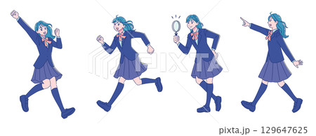 元気なアニメ調の女子生徒 ブレザー制服 全身 元気なアニメ調の女子生徒 ブレザー制服 全身 129647625