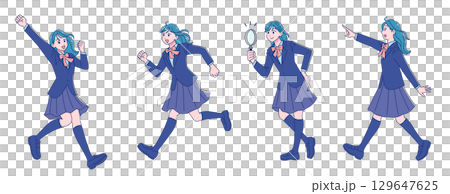 元気なアニメ調の女子生徒 ブレザー制服 全身 元気なアニメ調の女子生徒 ブレザー制服 全身 129647625