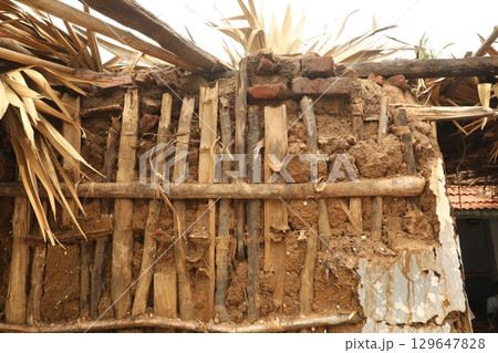 Damaged Rural House Mud wall Texture Damaged Rural House Mud wall Texture 129647828