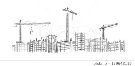 Building crane sketch Building crane sketch 129648116
