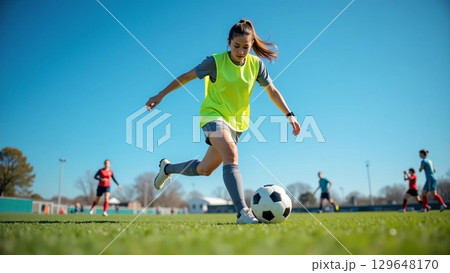 サッカーをする女性 129648170
