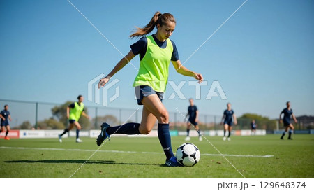 サッカーをする女性 129648374