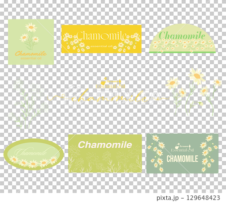 Chamomile essential oil logo and illustration 129648423