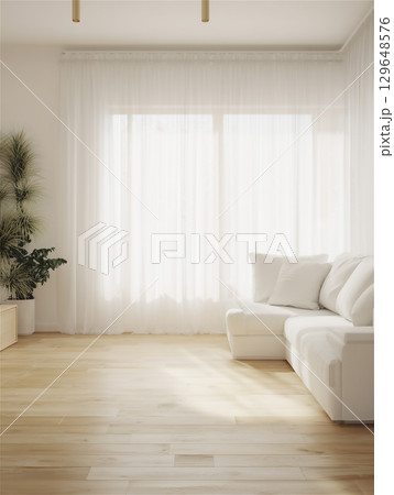 リビングルームの白いソファ 129648576