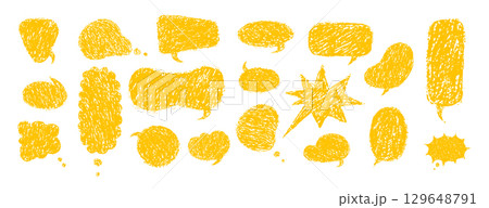 Balloon speech crayons. Retro speech bubble collection. Vector set with crayon texture. Golden Comic communication frame with grunge effects Balloon speech crayons. Retro speech bubble collection. Vector set with crayon texture. Golden Comic communication frame with grunge effects 129648791