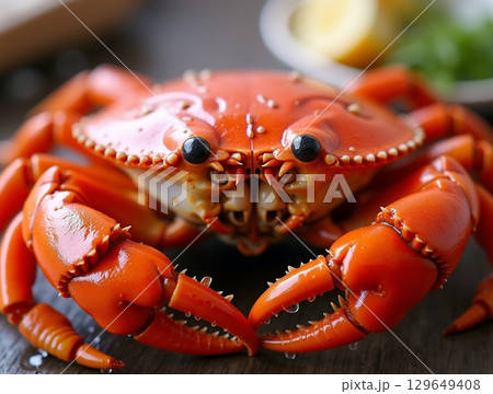 Close-up Studio Shot Delicious Cooked Red Crab Food Still Life 129649408